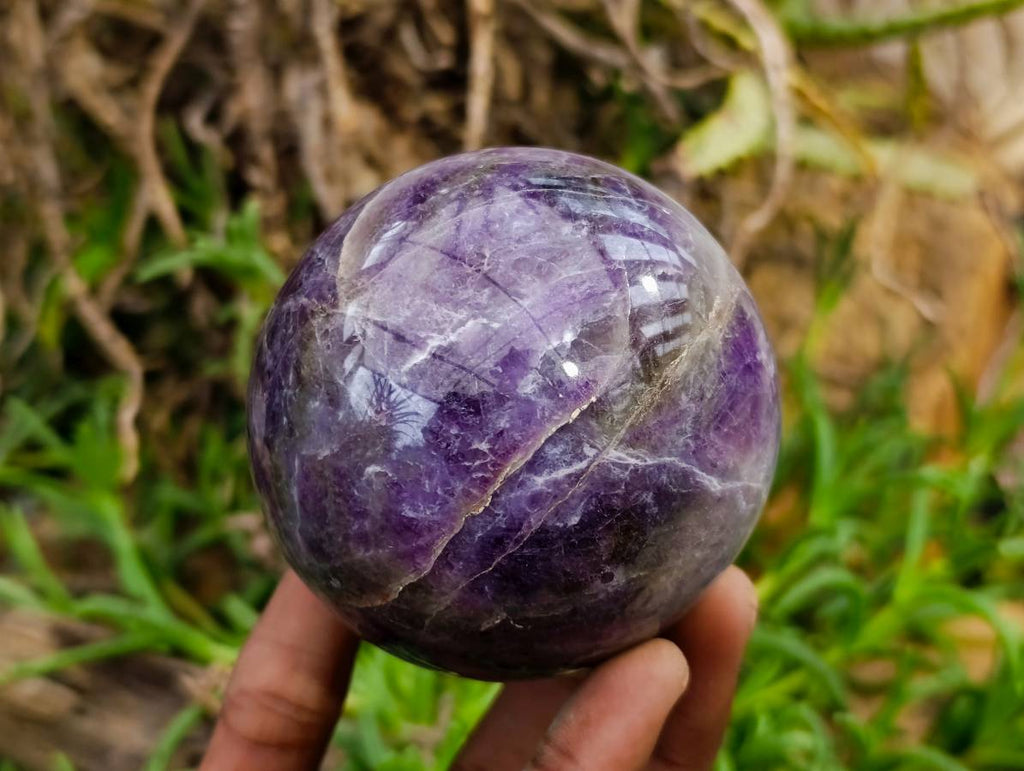 Polished Deep Purple Chevron Amethyst Spheres x 2 From Ankazobe, Madagascar - Toprock Gemstones and Minerals 