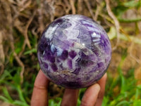 Polished Deep Purple Chevron Amethyst Spheres x 2 From Ankazobe, Madagascar