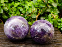 Polished Deep Purple Chevron Amethyst Spheres x 2 From Ankazobe, Madagascar