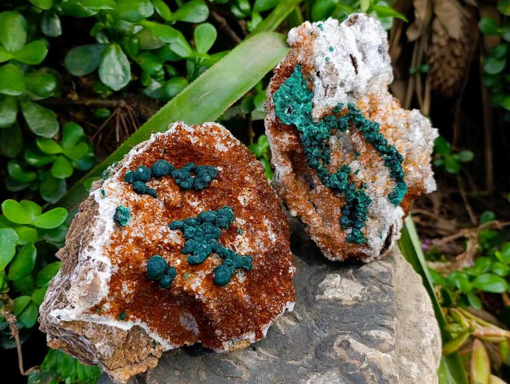 Natural Ball Malachite On Quartz Matrix Specimens x 2 From Mindingi Mine, Kambove, Congo - Toprock Gemstones and Minerals 
