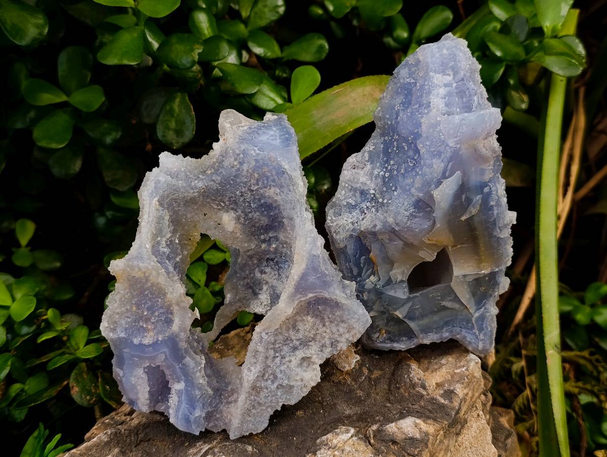Natural Etched Blue Chalcedony Geodes x 3 From Nsanje, Malawi - Toprock Gemstones and Minerals 