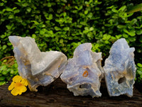Natural Etched Blue Chalcedony Geodes x 3 From Nsanje, Malawi
