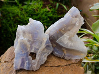 Natural Etched Blue Chalcedony Geodes x 3 From Nsanje, Malawi