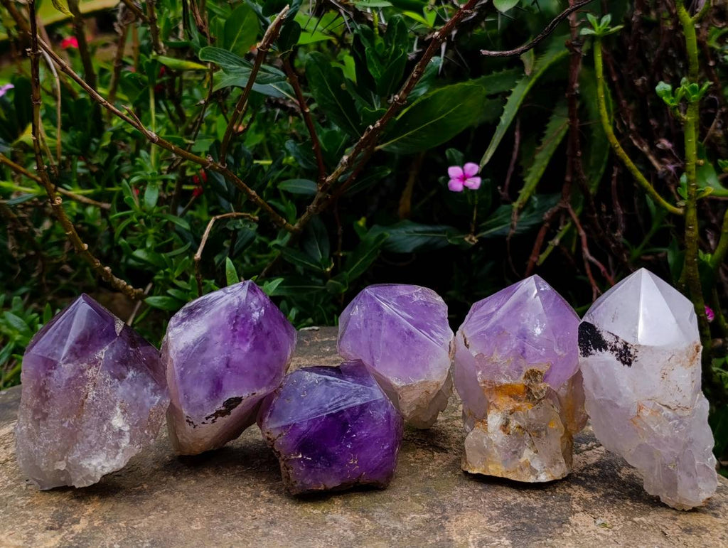 Polished Jacaranda Amethyst Quartz Crystals x 6 From Mumbwa, Zambia - Toprock Gemstones and Minerals 