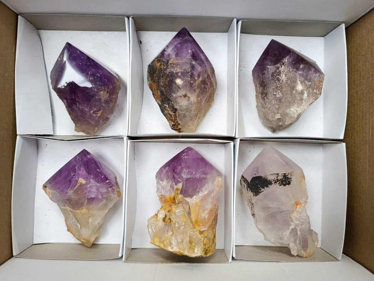 Polished Jacaranda Amethyst Quartz Crystals x 6 From Mumbwa, Zambia - Toprock Gemstones and Minerals 