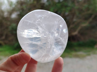Polished Pearl Girasol Quartz Standing Free Forms, Hearts And Flame x 6 From Ambatondrazaka, Madagascar