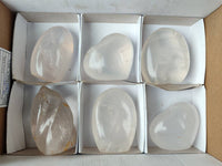 Polished Pearl Girasol Quartz Standing Free Forms, Hearts And Flame x 6 From Ambatondrazaka, Madagascar