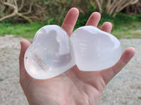 Polished Pearl Girasol Quartz Standing Free Forms, Hearts And Flame x 6 From Ambatondrazaka, Madagascar