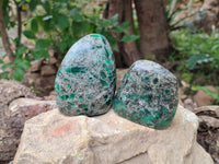 Polished Emerald Mica 'Mutokolite' Standing Free Forms x 5 From Mutoko, Zimbabwe