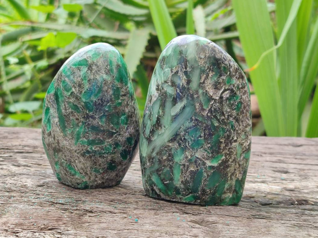 Polished Emerald Mica 'Mutokolite' Standing Free Forms x 5 From Mutoko, Zimbabwe - Toprock Gemstones and Minerals 