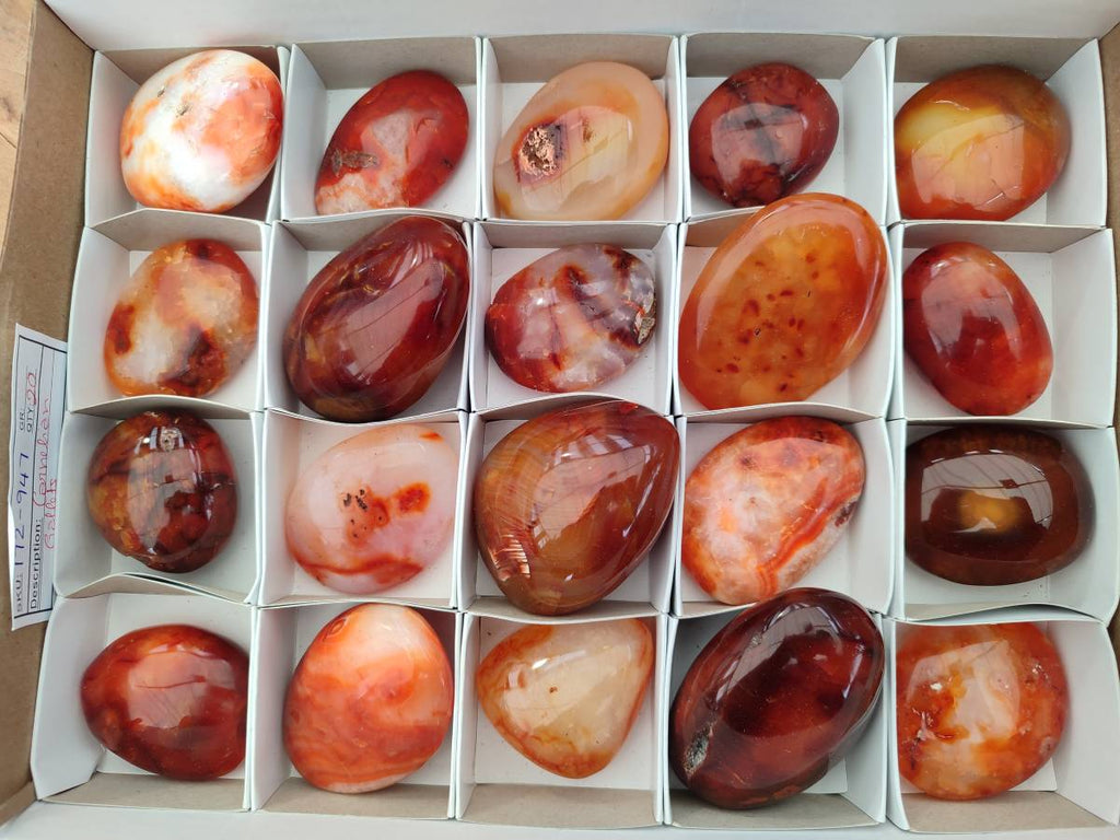 Polished Carnelian Agate Gemstone Galets x 20 From Madagascar - Toprock Gemstones and Minerals 