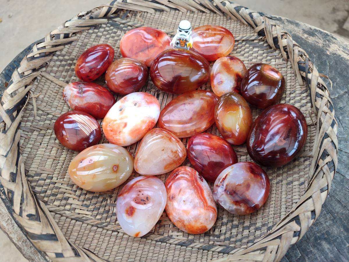 Polished Carnelian Agate Gemstone Galets x 20 From Madagascar - Toprock Gemstones and Minerals 
