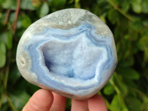 Polished Blue Lace Agate Standing Free Forms x 3 From Nsanje, Malawi