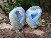 Polished Blue Lace Agate Standing Free Forms x 3 From Nsanje, Malawi