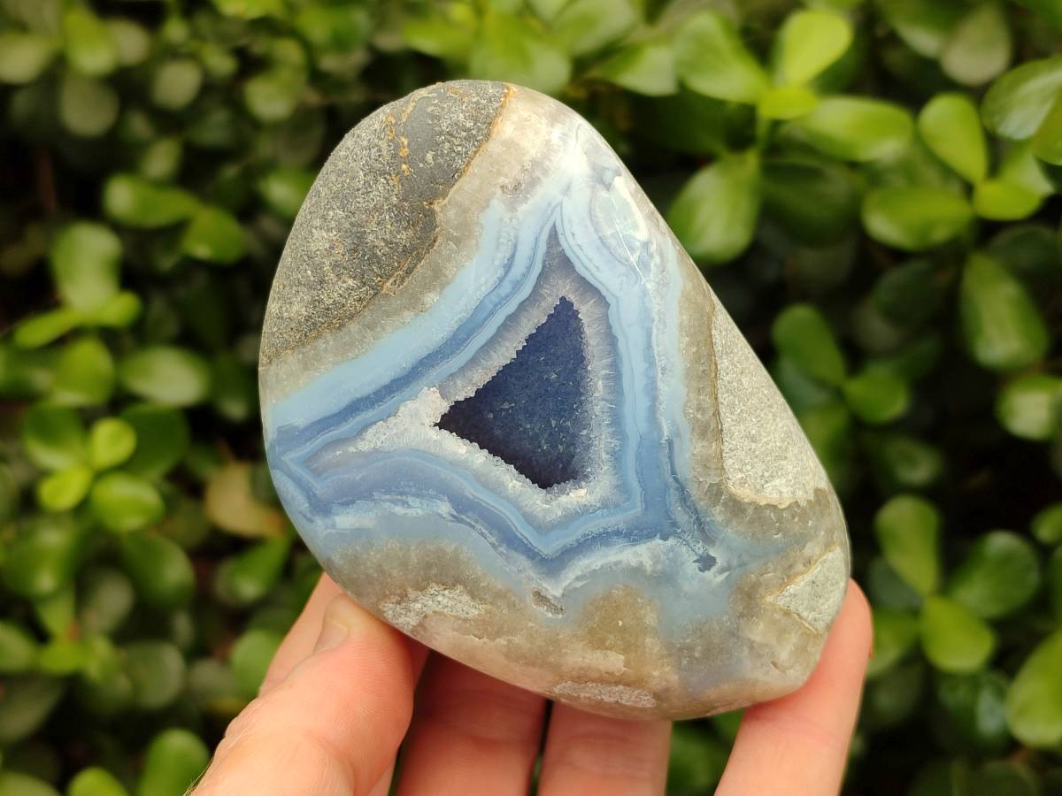 Polished Blue Lace Agate Standing Free Forms x 3 From Nsanje, Malawi - Toprock Gemstones and Minerals 
