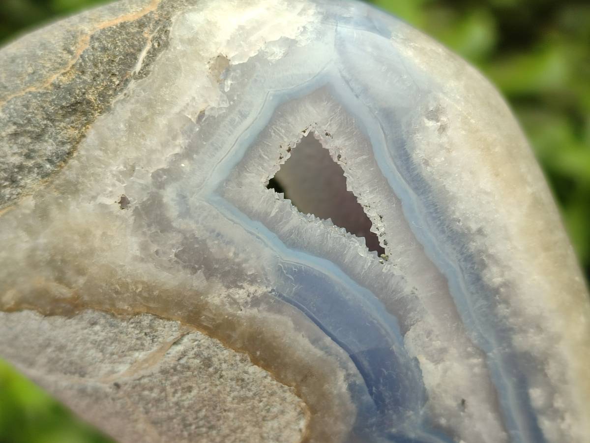 Polished Blue Lace Agate Standing Free Forms x 3 From Nsanje, Malawi - Toprock Gemstones and Minerals 