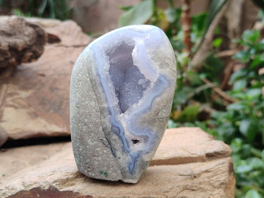 Polished Blue Lace Agate Standing Free Forms x 3 From Nsanje, Malawi - Toprock Gemstones and Minerals 