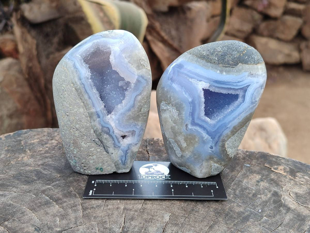 Polished Blue Lace Agate Standing Free Forms x 3 From Nsanje, Malawi - Toprock Gemstones and Minerals 