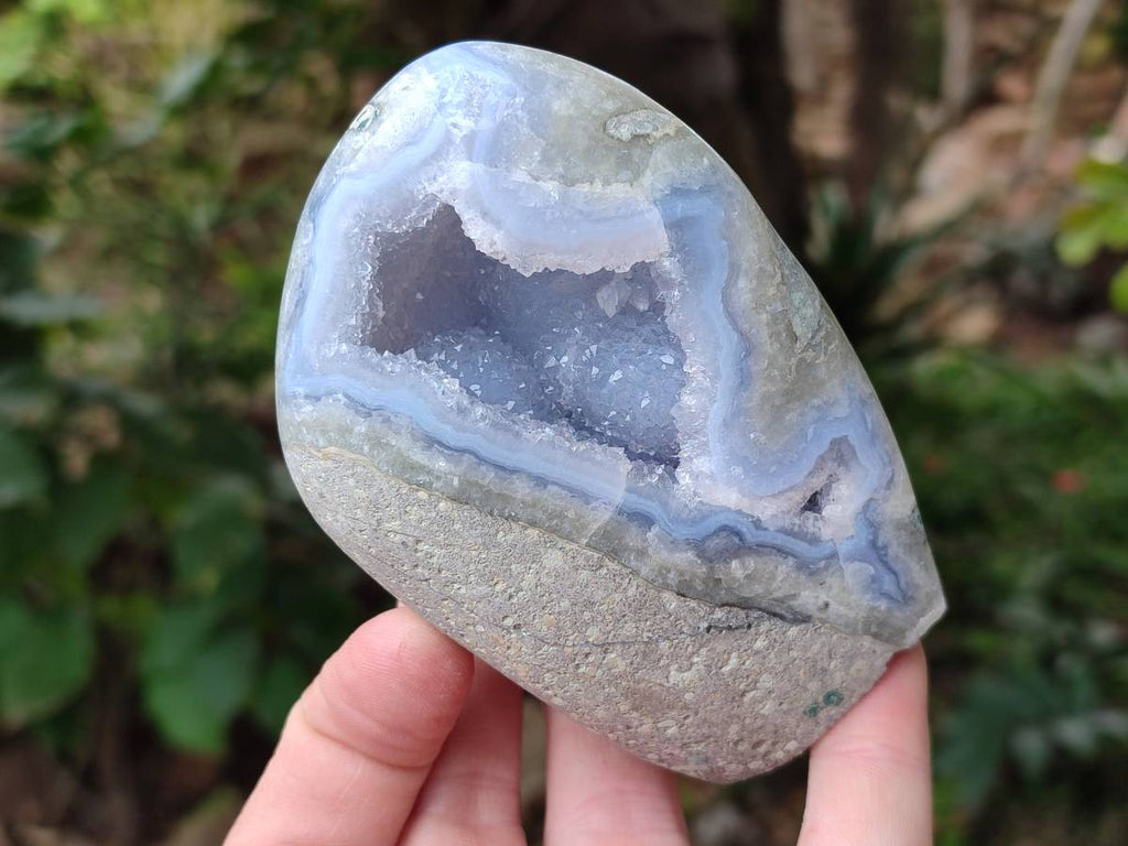 Polished Blue Lace Agate Standing Free Forms x 3 From Nsanje, Malawi - Toprock Gemstones and Minerals 