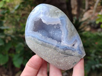 Polished Blue Lace Agate Standing Free Forms x 3 From Nsanje, Malawi