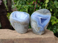 Polished Blue Lace Agate Standing Free Forms x 3 From Nsanje, Malawi