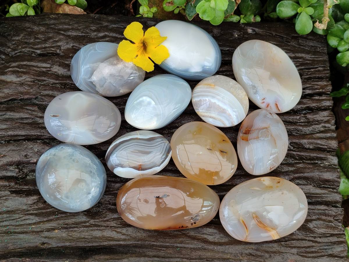 Polished Banded Agate Galets x 12 From Madagascar - Toprock Gemstones and Minerals 