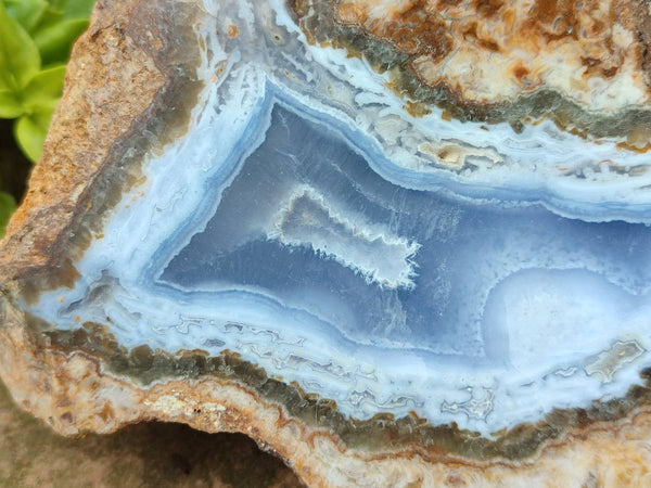 Polished On One Side Blue Lace Agate with Crazy Lace Slices X 3 From Namibia