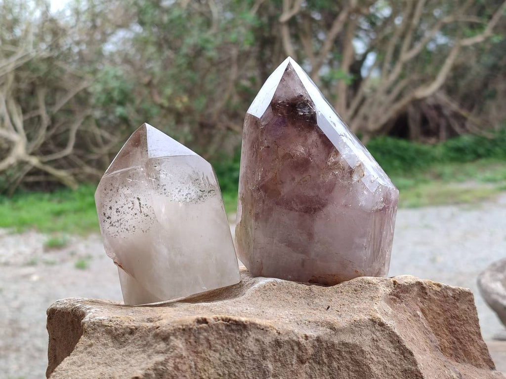 Polished Smokey Window Quartz Crystals x 2 From Madagascar - Toprock Gemstones and Minerals 