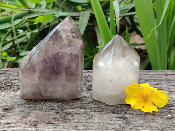 Polished Smokey Window Quartz Crystals x 2 From Madagascar