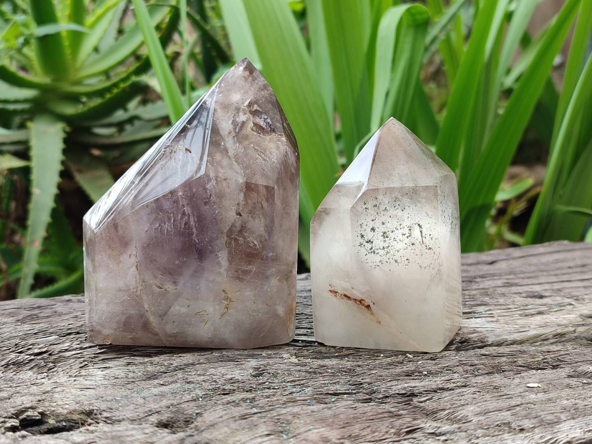 Polished Smokey Window Quartz Crystals x 2 From Madagascar - Toprock Gemstones and Minerals 