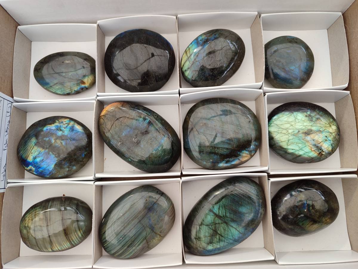 Polished Labradorite Galets x 12 From Tulear, Madagascar - Toprock Gemstones and Minerals 