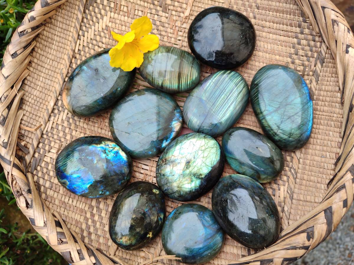Polished Labradorite Galets x 12 From Tulear, Madagascar - Toprock Gemstones and Minerals 