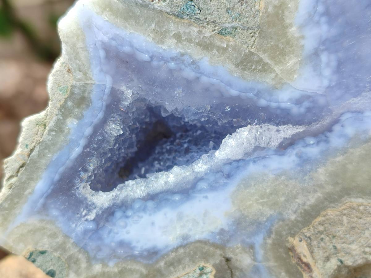 Polished On One Side Blue Lace Agate Geode Specimens x 6 From Nsanje, Malawi - Toprock Gemstones and Minerals 