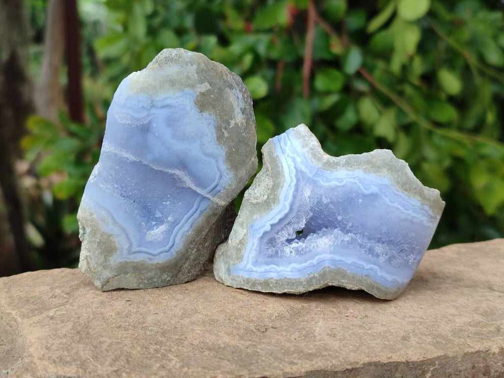 Polished On One Side Blue Lace Agate Geode Specimens x 6 From Nsanje, Malawi - Toprock Gemstones and Minerals 