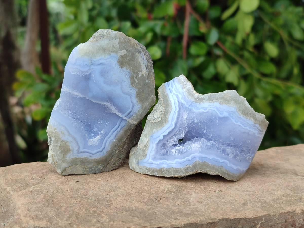 Polished On One Side Blue Lace Agate Geode Specimens x 6 From Nsanje, Malawi - Toprock Gemstones and Minerals 