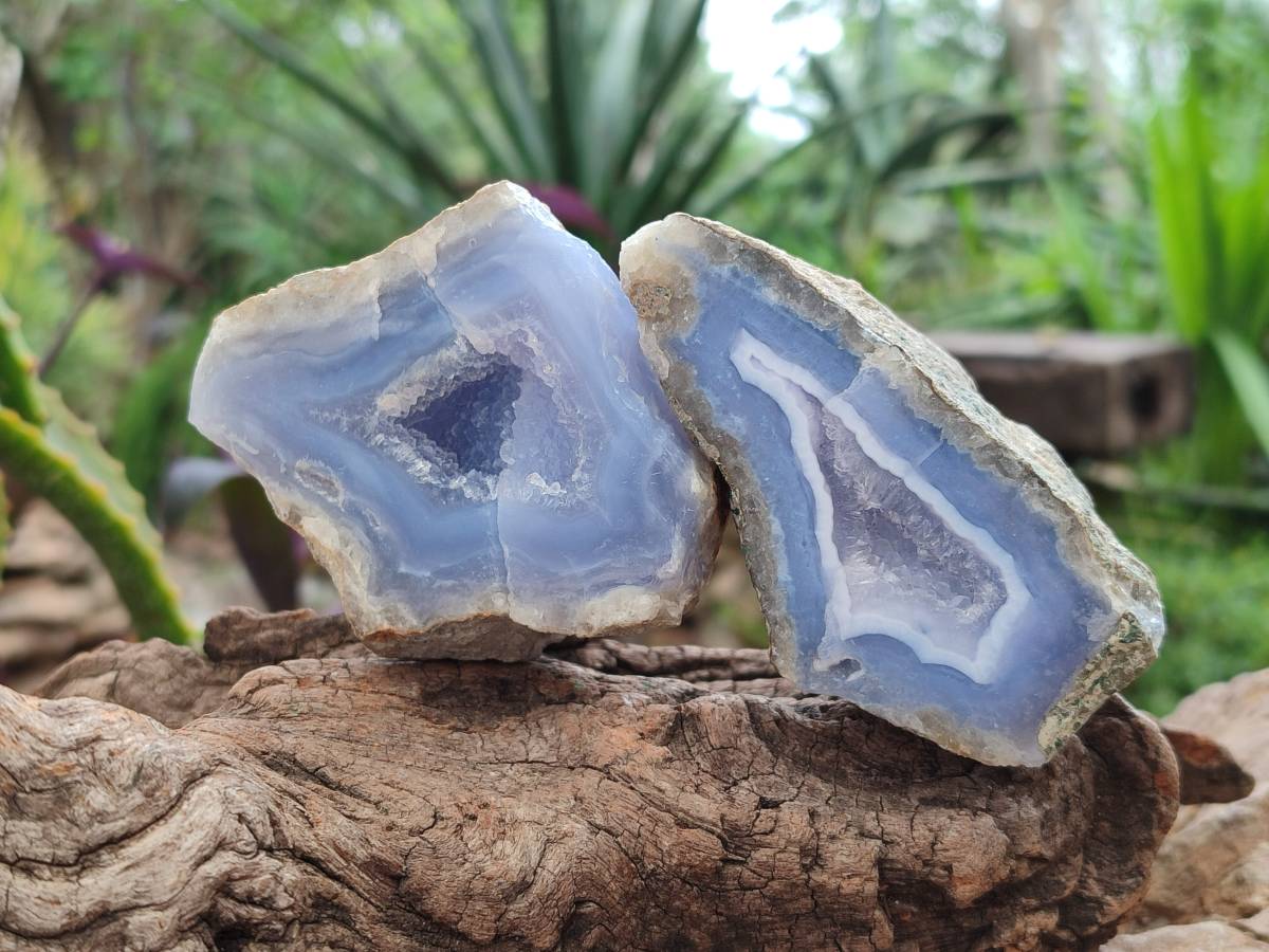 Polished On One Side Blue Lace Agate Geode Specimens x 6 From Nsanje, Malawi - Toprock Gemstones and Minerals 