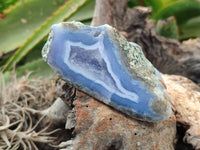 Polished On One Side Blue Lace Agate Geode Specimens x 6 From Nsanje, Malawi