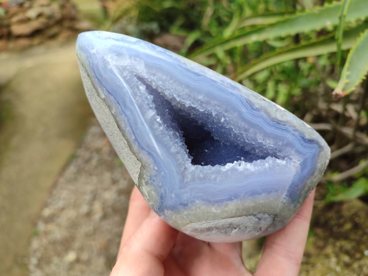 Polished Blue Lace Agate Standing Free Forms x 2 From Nsanje, Malawi - Toprock Gemstones and Minerals 