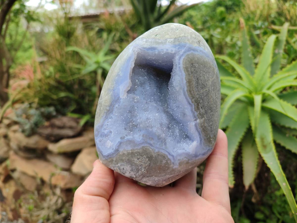 Polished Blue Lace Agate Standing Free Forms x 2 From Nsanje, Malawi - Toprock Gemstones and Minerals 