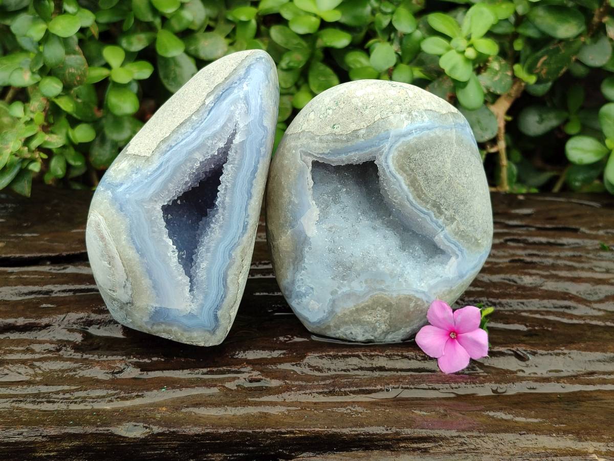 Polished Blue Lace Agate Standing Free Forms x 2 From Nsanje, Malawi - Toprock Gemstones and Minerals 