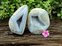 Polished Blue Lace Agate Standing Free Forms x 2 From Nsanje, Malawi