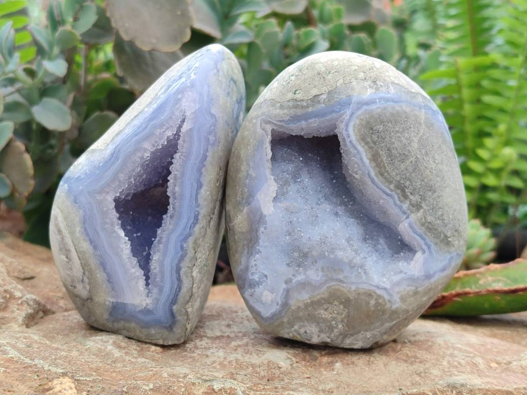 Polished Blue Lace Agate Standing Free Forms x 2 From Nsanje, Malawi - Toprock Gemstones and Minerals 
