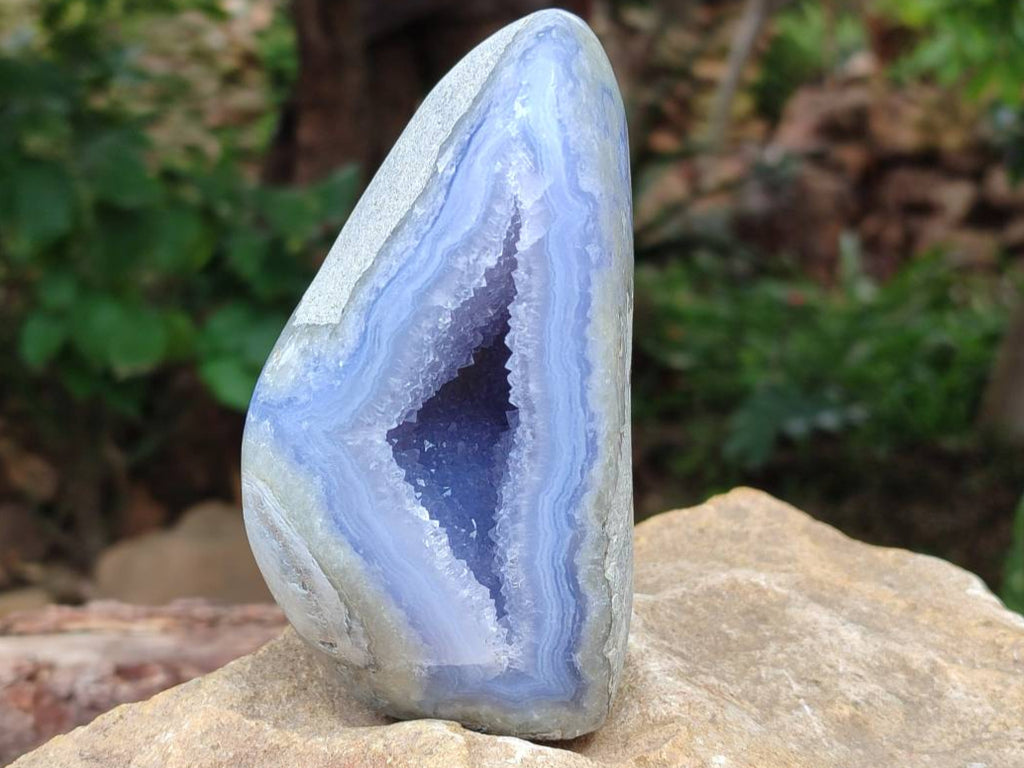 Polished Blue Lace Agate Standing Free Forms x 2 From Nsanje, Malawi - Toprock Gemstones and Minerals 
