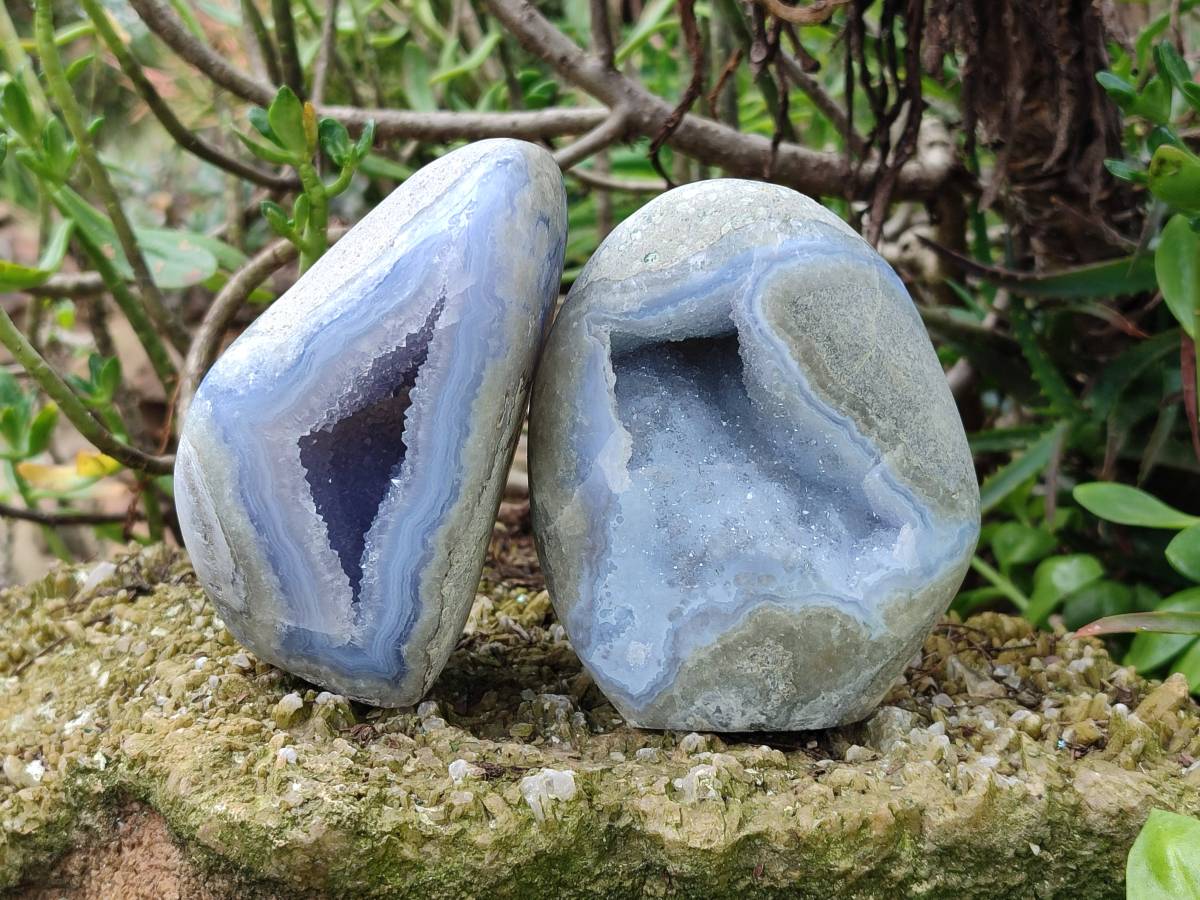 Polished Blue Lace Agate Standing Free Forms x 2 From Nsanje, Malawi - Toprock Gemstones and Minerals 