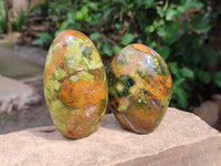 Polished Green Opal Standing Free Forms x 6 From Betroka, Madagascar