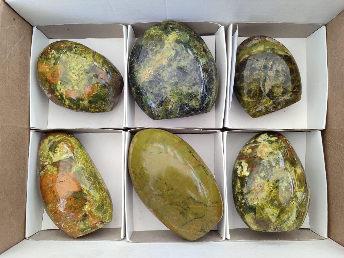 Polished Green Opal Standing Free Forms x 6 From Betroka, Madagascar - Toprock Gemstones and Minerals 