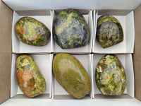 Polished Green Opal Standing Free Forms x 6 From Betroka, Madagascar