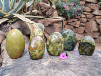 Polished Green Opal Standing Free Forms x 6 From Betroka, Madagascar