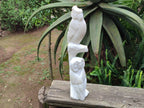 Hand Made White Marble Twin Owls On A Branch Carving x 1 From Zimbabwe - Toprock Gemstones and Minerals 
