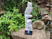 Hand Made White Marble Twin Owls On A Branch Carving x 1 From Zimbabwe